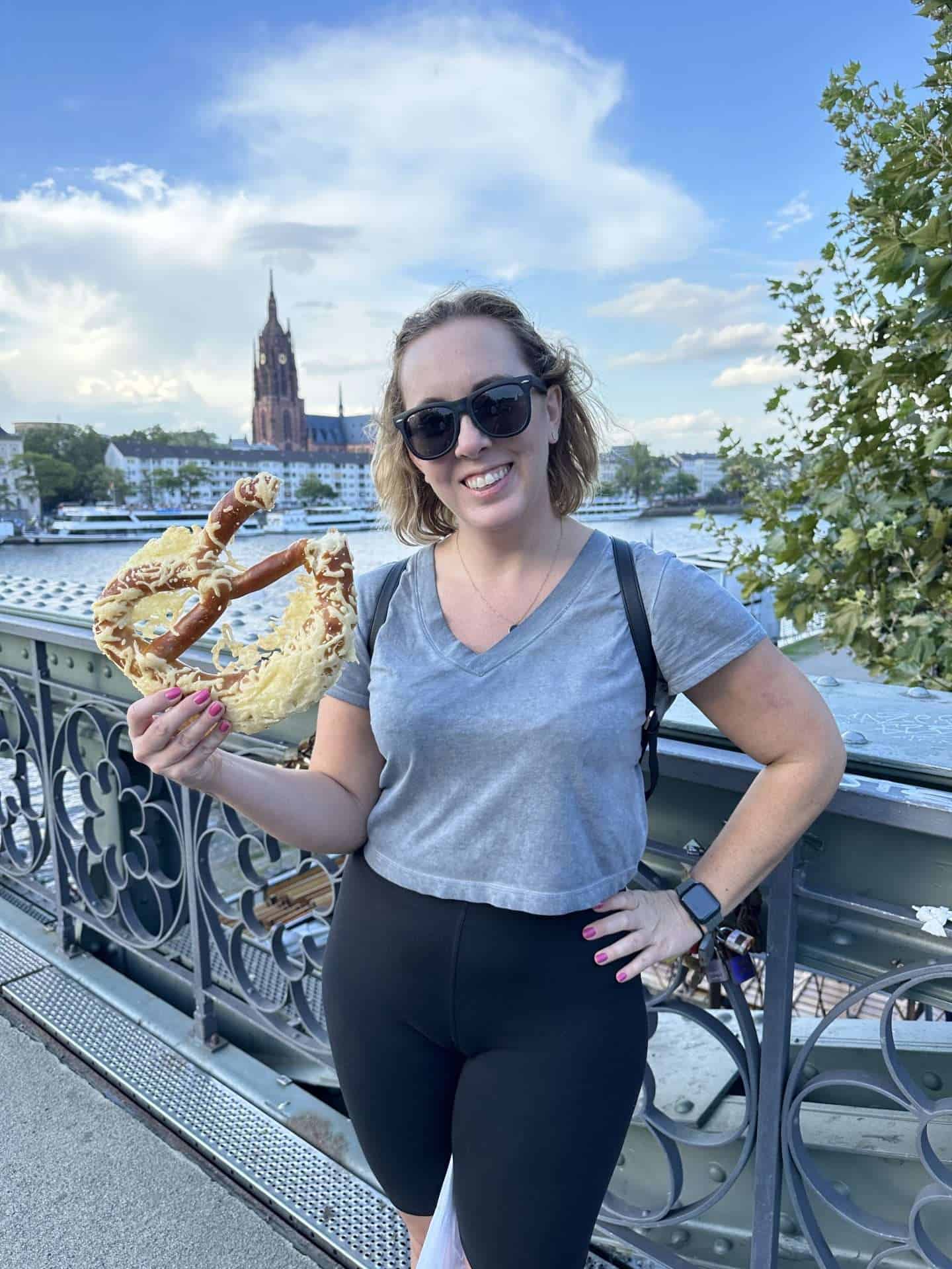 pretzel on the iron footbridge, frankfurt germany
