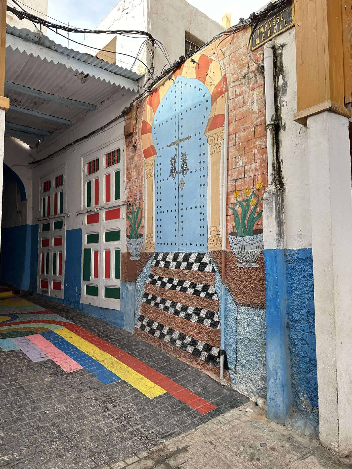 colorful alleyway impasse marcil - things to see in rabat morocco