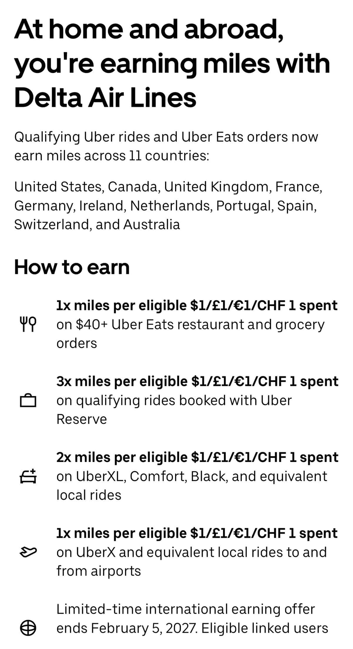 screenshot of earning categories from 3x per ride to 1x.