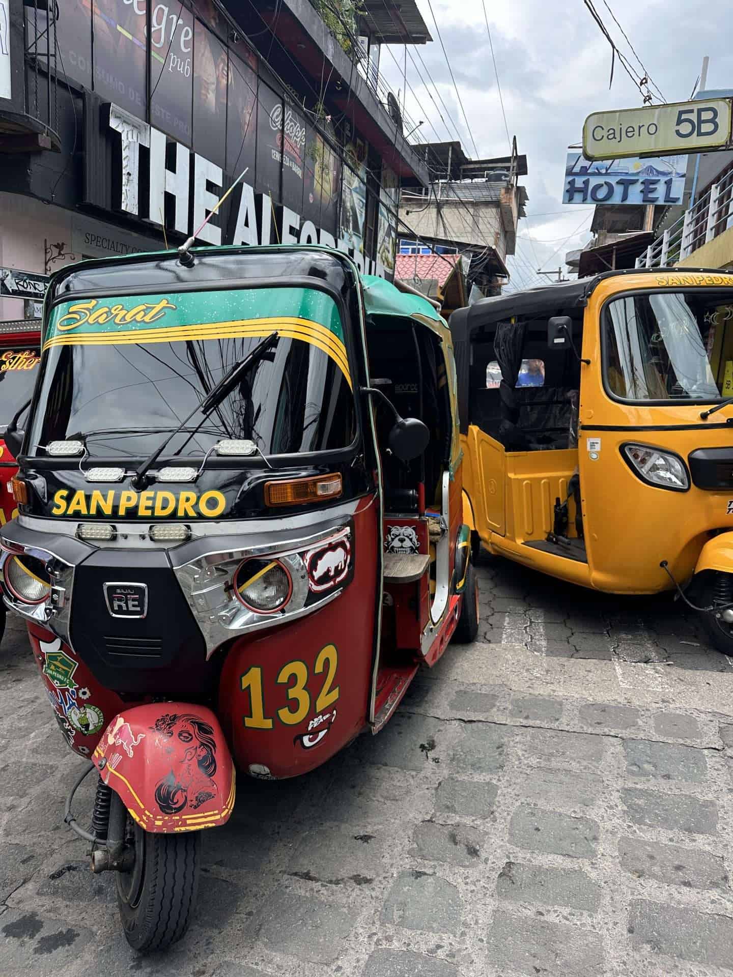 tuk tuk traffic jam in san pedro la laguna guatemala
