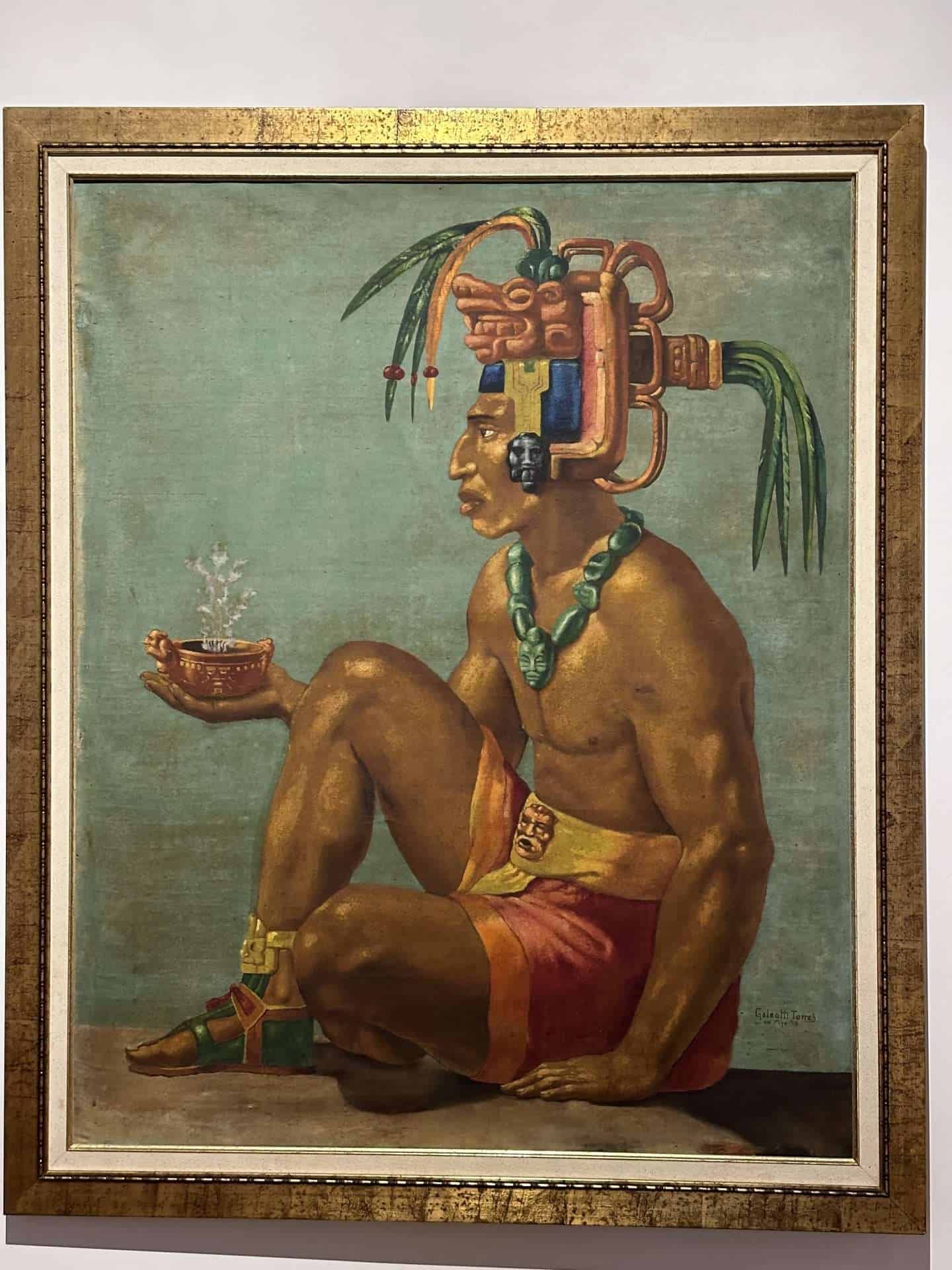 painting of a mayan man in MUNAG in Antigua Guatemala