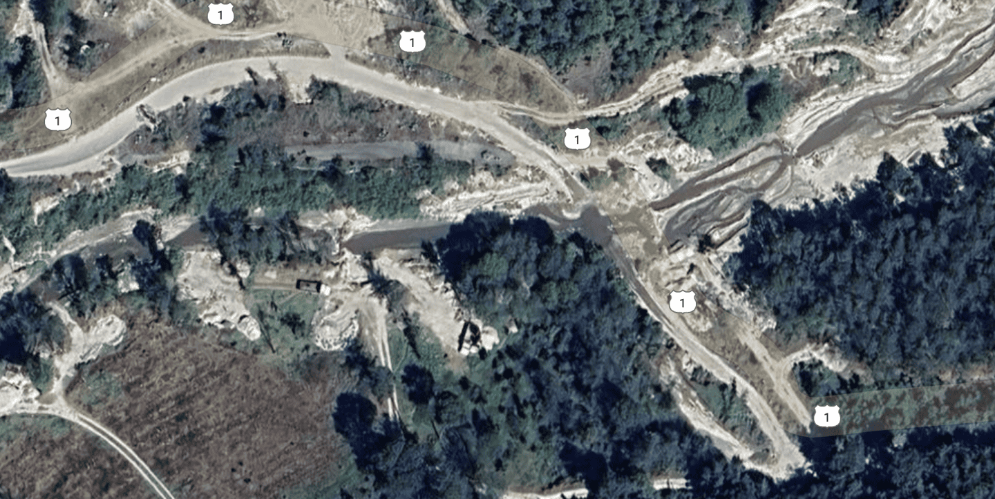 satellite view of river crossing in guatemala