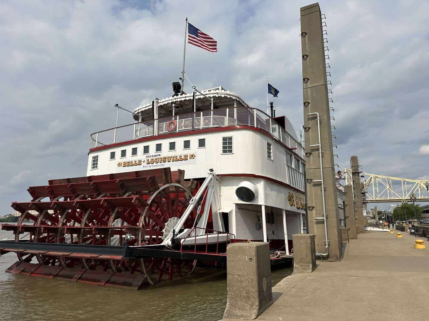 belle louisville riverboat docked on ohio river in louisville, ky
