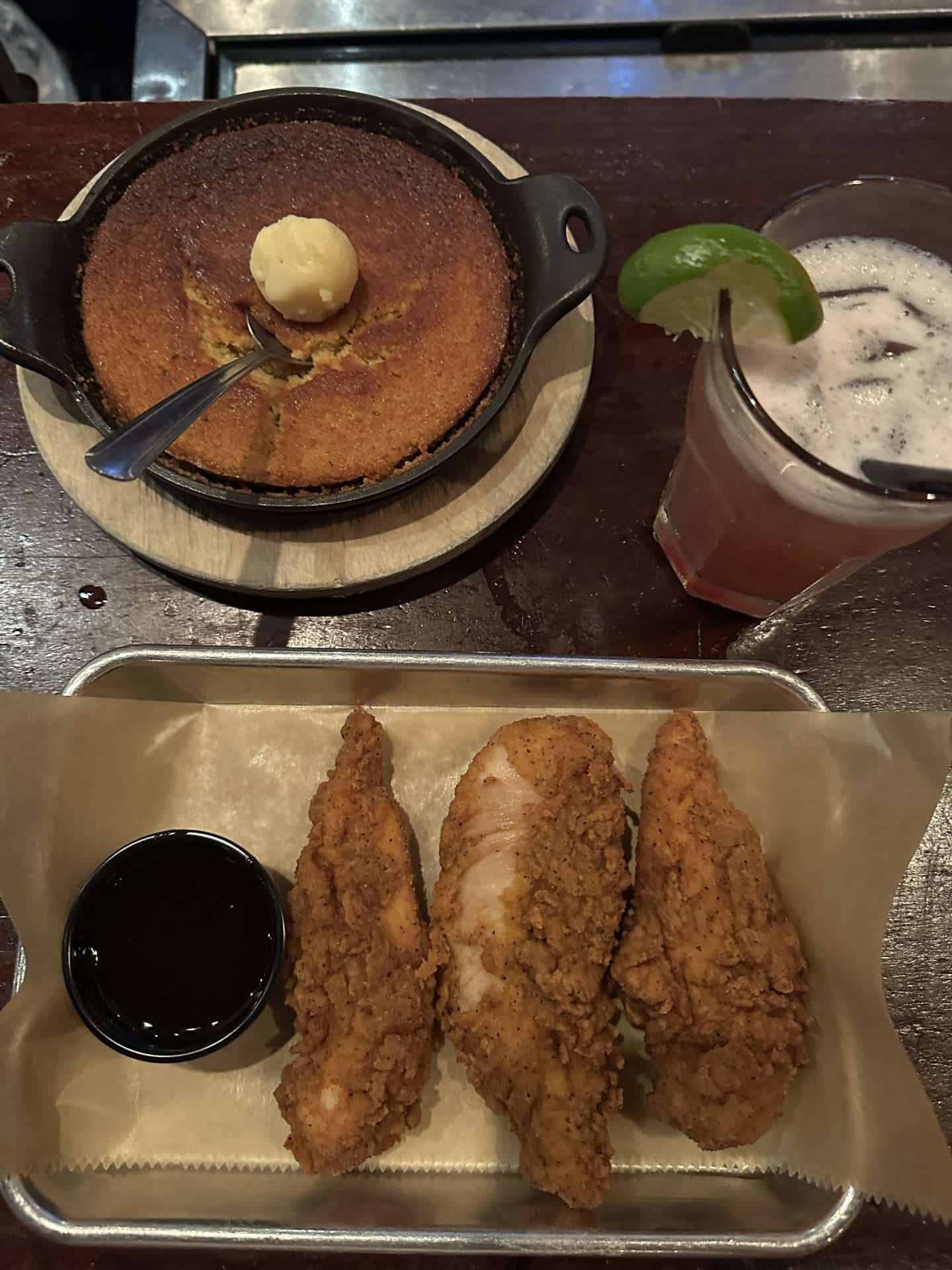 fried chicken and corn bread at merle's in louisville