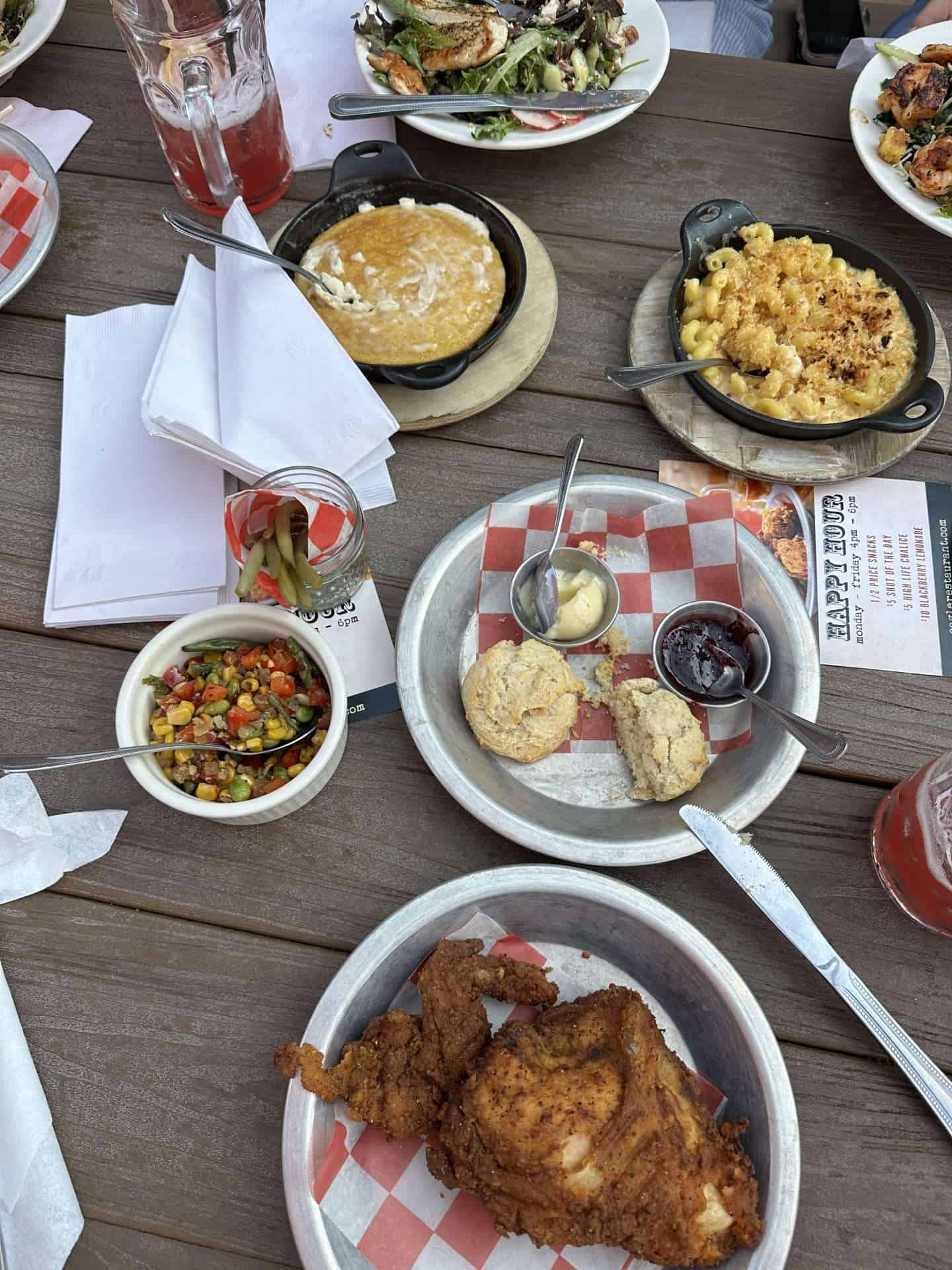 table full of comfort food at the eagle in louisville ky