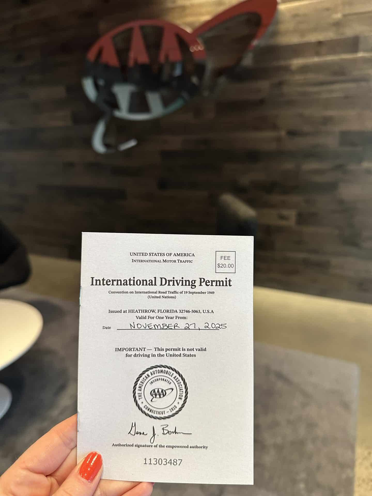 view of international drivers permit at AAA Washington