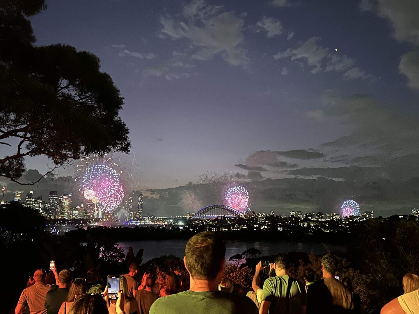 view of 9pm NYE  fireworks over sydney harbour bridge