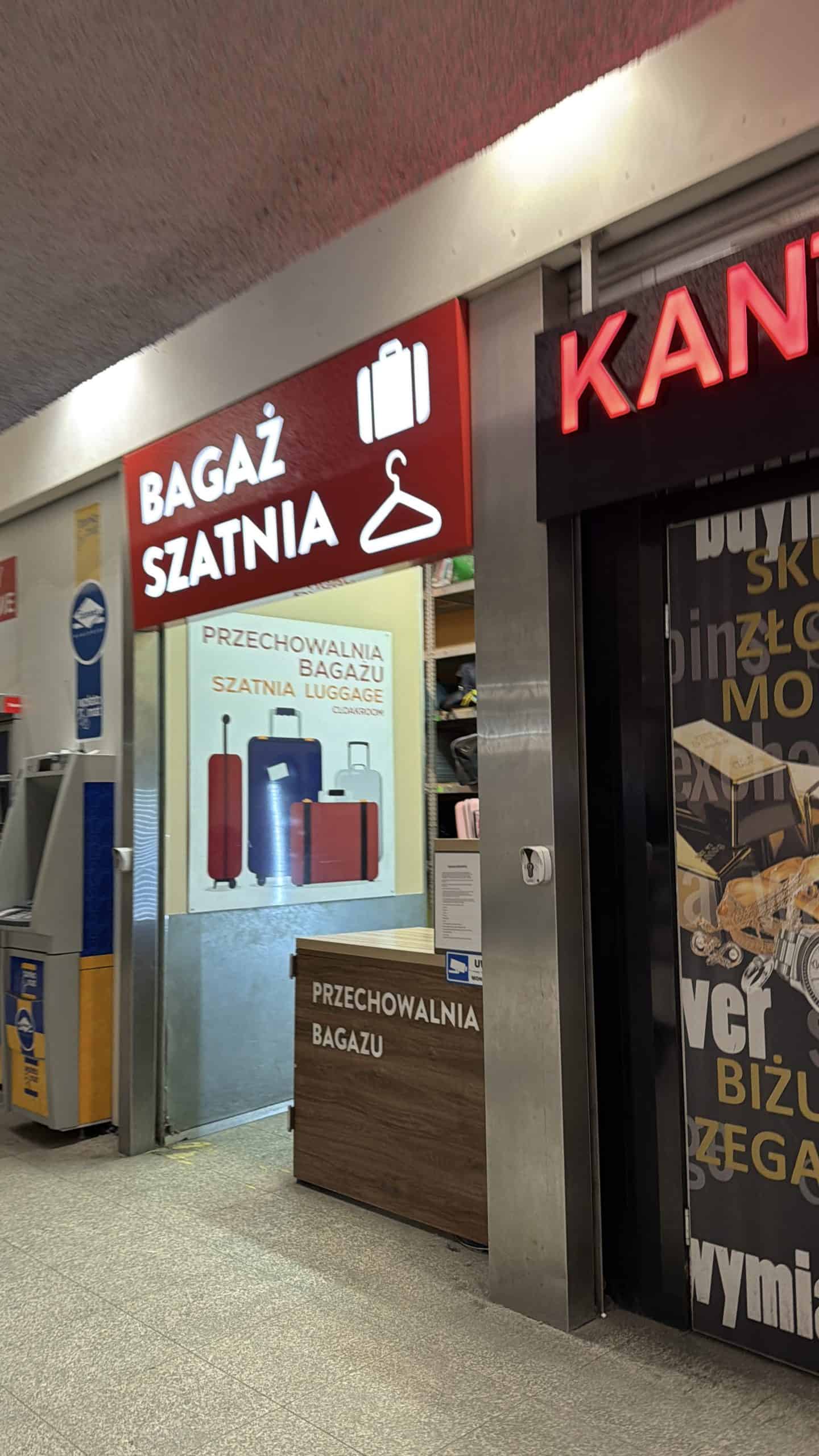 view of Krakow train station luggage storage entry