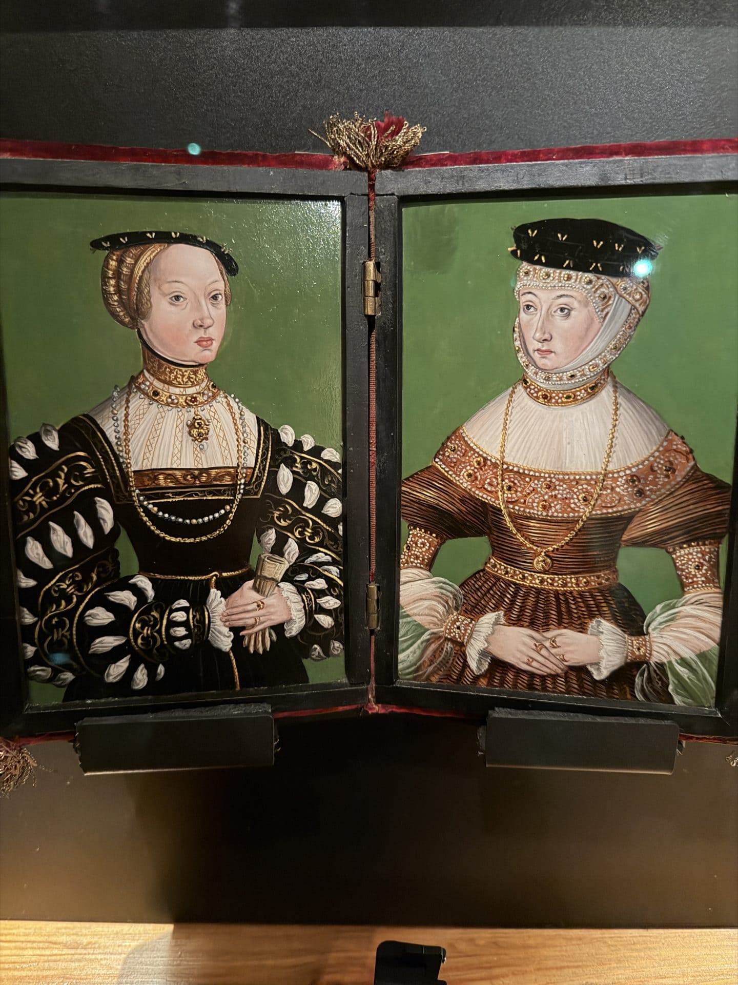 15th century diptych painting of two women in museum in Krakow