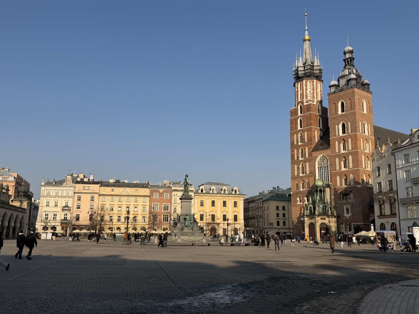 view of Rynek Główny market square and st mary's basilica in Krakow