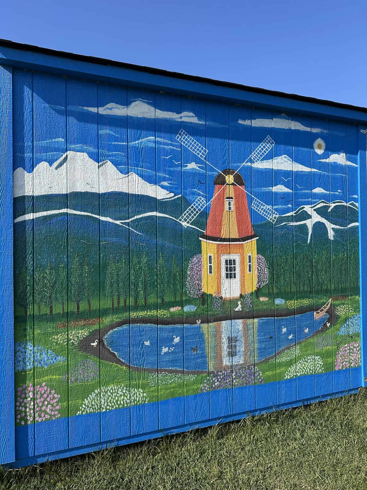 mural of windmill in the skagit valley 