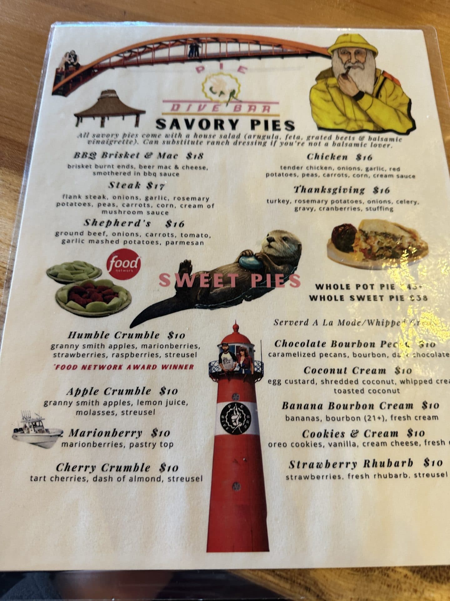 pie dive bar menu in la conner