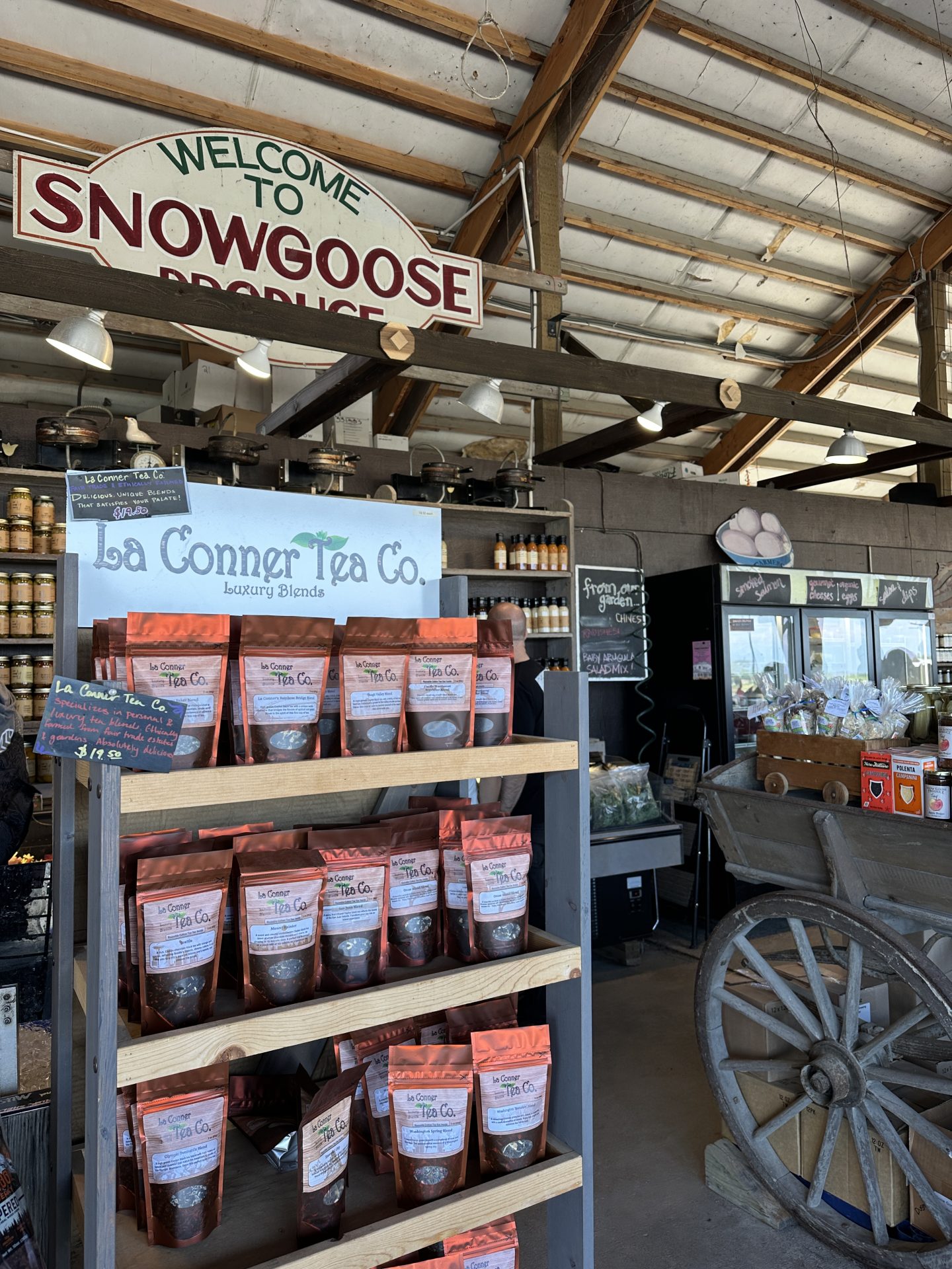 tea display at snowgoose produce