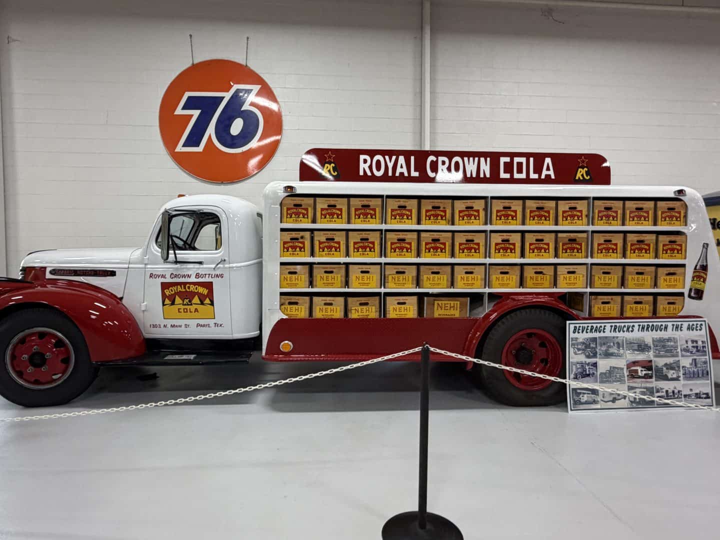 keystone_truck_museum_rc_cola - Adventures with Carli Vintage Royal Crown Cola delivery truck on display with crates of cola boxes stacked along the side.